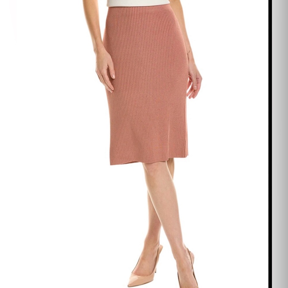 Vince Womens Ribbed Knit Midi Pencil Skirt Pink Pull On Size L